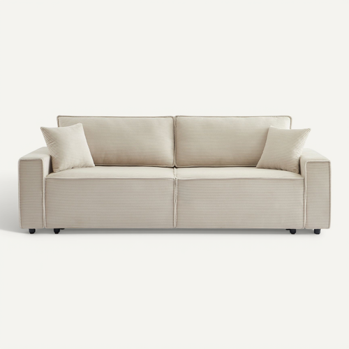 Canapé Droit Convertible 3 Places Zola Velours Côtelé Beige