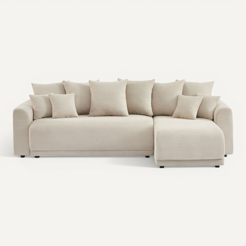 Canapé D'angle Convertible Et Réversible 4 Places Soline Velours Côtelé Beige
