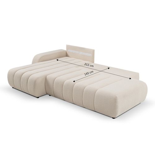 Canapé D'angle Gauche Convertible Belem 4/5 Places Tissu Bouclette Écru
