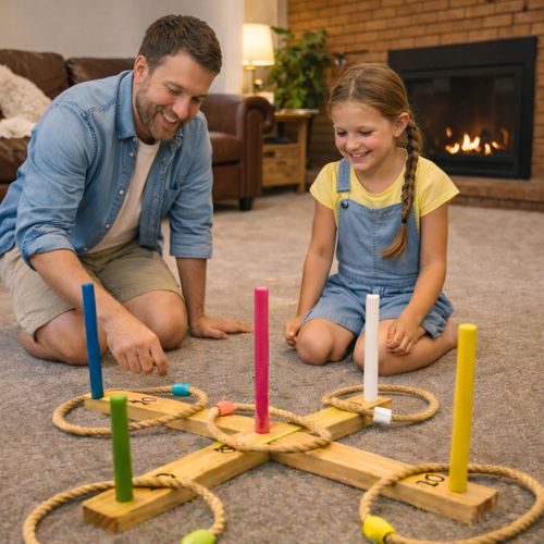 Mikinona Jeu De Lancer D'Anneaux Et Fers à Cheval – Plastique Léger Coloré – Base + 8 Anneaux – Développe Coordination – Dès 3 Ans