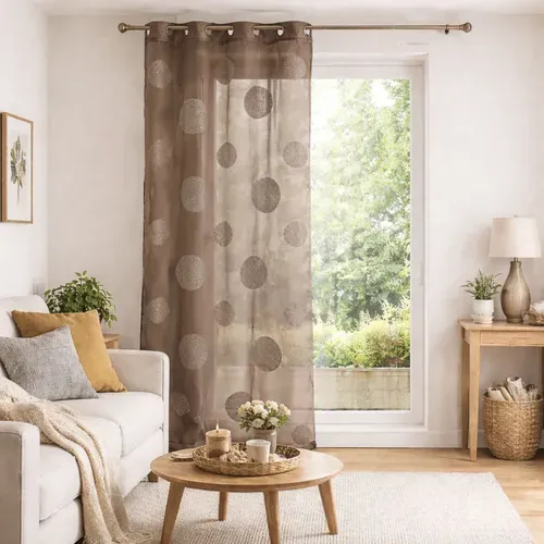 Voilage Avec Ronds Brodés Ton Sur Ton - 140x240 Cm - Taupe
