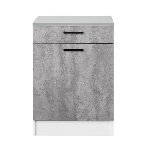 Bas 60 cm 1 porte 1 tiroir MALICE gris béton vue de face