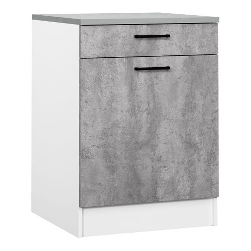 Bas 60 cm 1 porte 1 tiroir MALICE gris béton vue 3/4