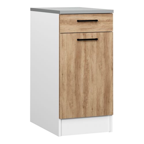 Bas 40 cm 1 porte 1 tiroir MALICE chêne nebraska vue 3/4