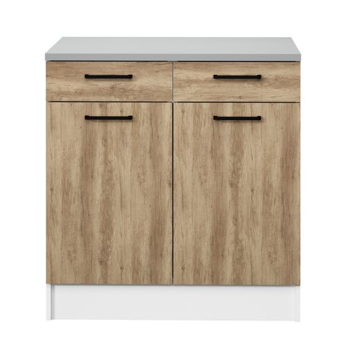 Bas 80 cm 2 portes 2 tiroirs MALICE chêne vue de face