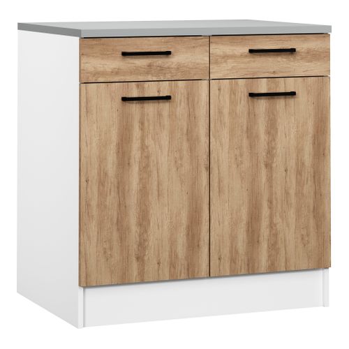 Bas 80 cm 2 portes 2 tiroirs MALICE chêne vue 3/4