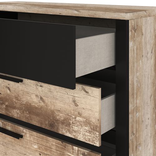 Commode 3 tiroirs DISTRICT imitation chêne et noir