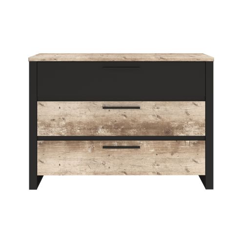 Commode 3 tiroirs DISTRICT imitation chêne et noir