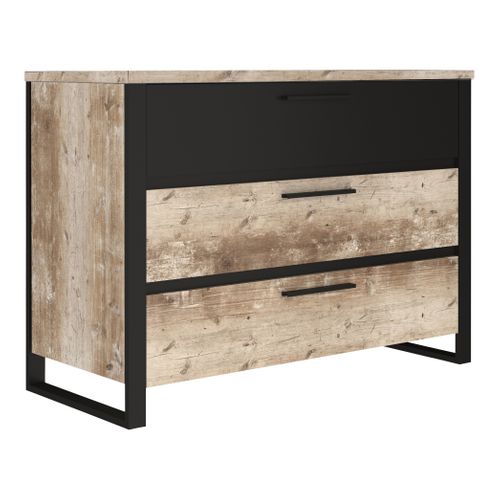Commode 3 tiroirs DISTRICT imitation chêne et noir