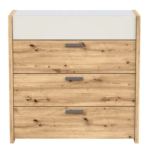 Commode 4 tiroirs MUSE imitation chêne artisan/sable vue de face