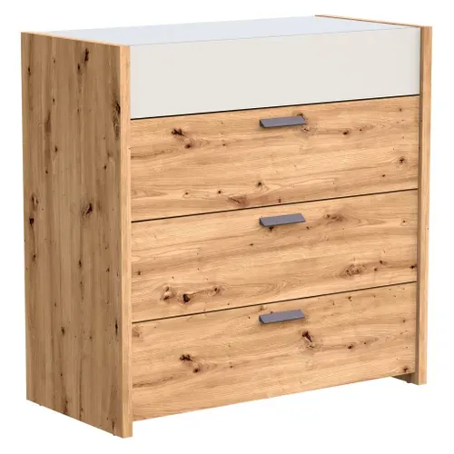 Commode 4 tiroirs MUSE imitation chêne artisan/sable vue 3/4