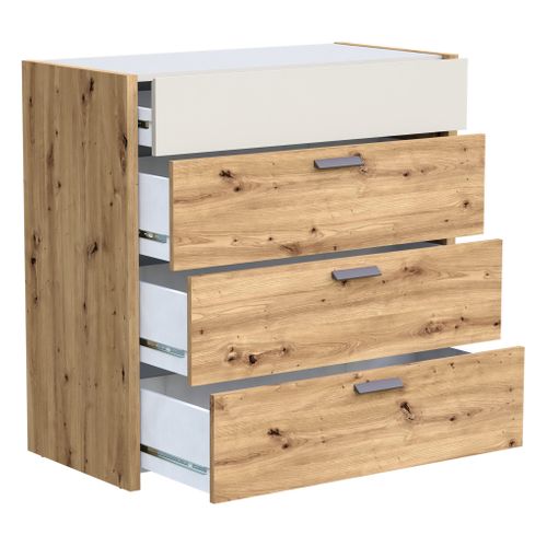 Commode 4 tiroirs MUSE imitation chêne artisan/sable