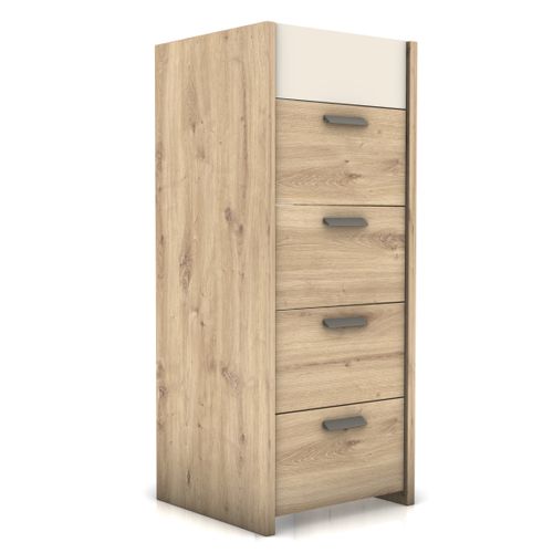 Chiffonnier 5 tiroirs MUSE imitation chêne artisan/sable vue 3/4