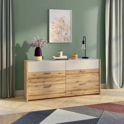 Commode 2X3 tiroirs MUSE imitation chêne artisan/sable vue d'ambiance 1