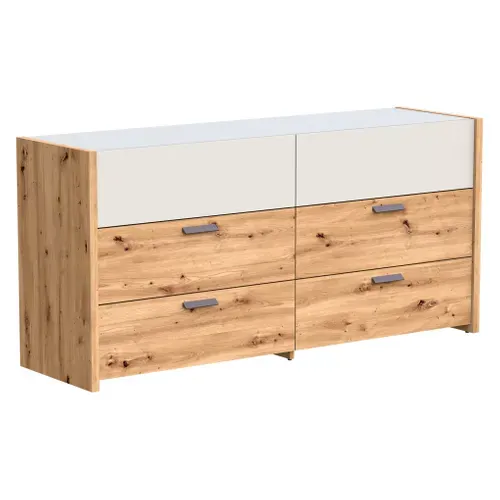 Commode 2X3 tiroirs MUSE imitation chêne artisan/sable vue 3/4