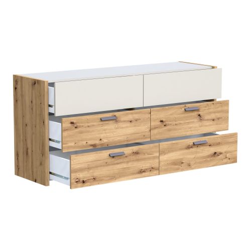 Commode 2X3 tiroirs MUSE imitation chêne artisan/sable