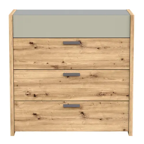 Commode 4 tiroirs MUSE imitation chêne artisan/sauge vue de face