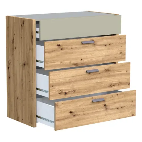 Commode 4 tiroirs MUSE imitation chêne artisan/sauge