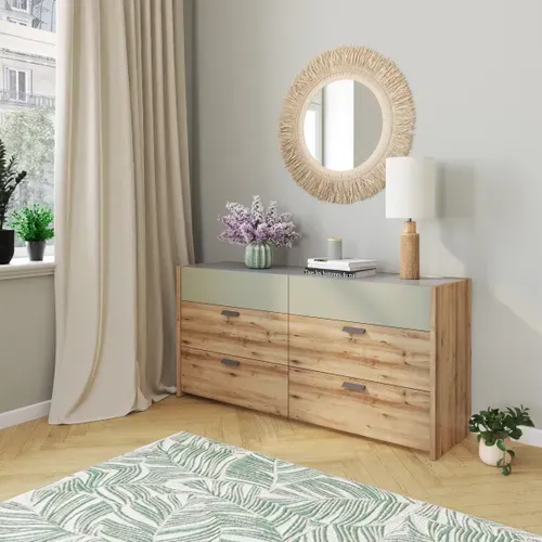 Commode 2X3 tiroirs MUSE imitation chêne artisan/sauge vue d'ambiance 1