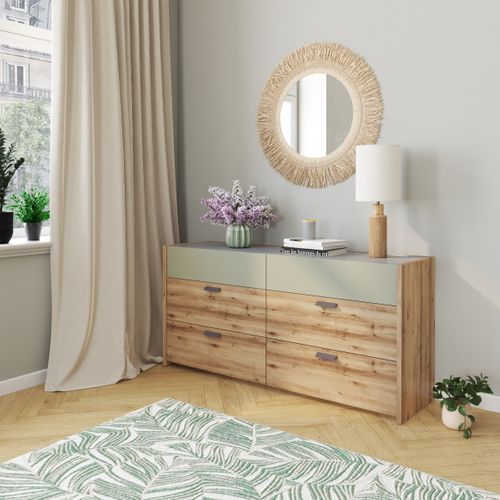 Commode 2X3 tiroirs MUSE imitation chêne artisan/sauge