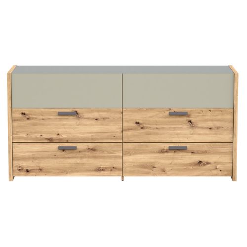 Commode 2X3 tiroirs MUSE imitation chêne artisan/sauge