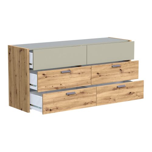 Commode 2X3 tiroirs MUSE imitation chêne artisan/sauge