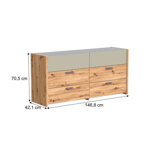 Commode 2X3 tiroirs MUSE imitation chêne artisan/sauge