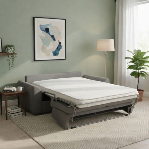 Canapé convertible express 3 places CLAYVE tissu gris clair matelas 13 cm