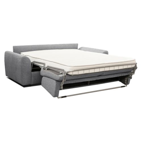 Canapé convertible express 3 places CLAYVE tissu gris clair matelas 13 cm