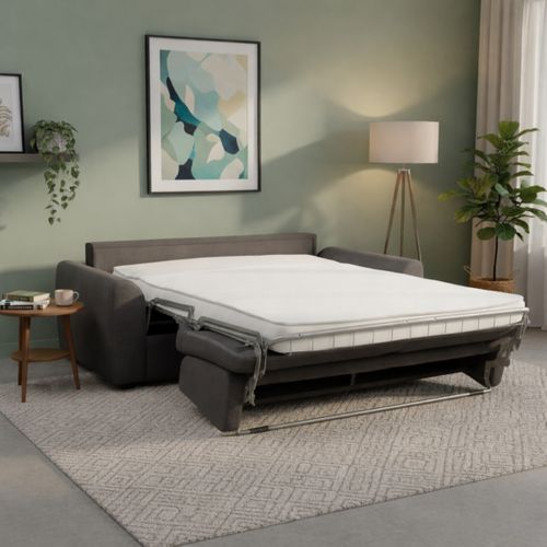 Canapé convertible express 3 places CLAYVE tissu anthracite matelas 13 cm