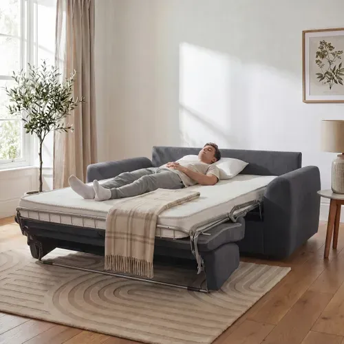 Canapé convertible express 3 places CLAYVE tissu anthracite matelas 13 cm