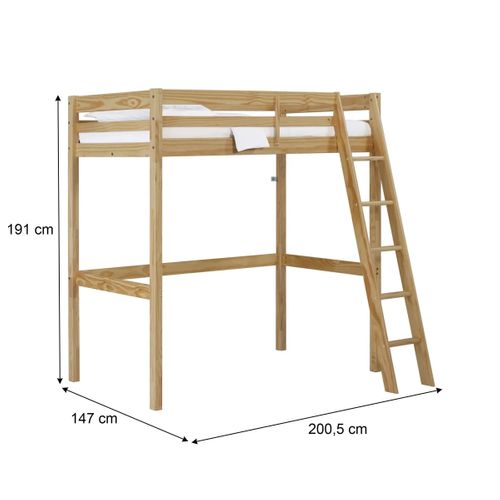 Lit Mezzanine 90x190 cm BLOOM en pin massif naturel