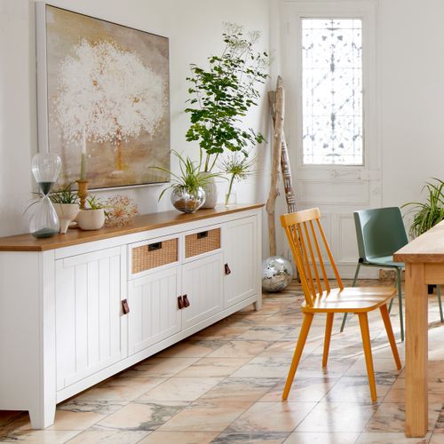 Buffet  L 200 CAROL Blanc / imitation chêne