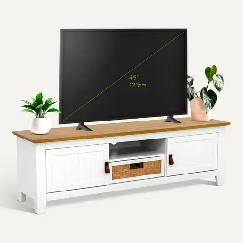Meuble TV CAROL Blanc / imitation chêne vue 3/4
