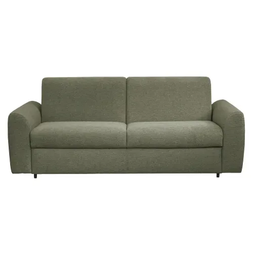 Canapé convertible express 3 places CLAYVE tissu vert matelas 13 cm