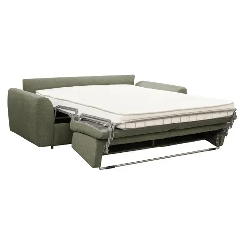 Canapé convertible express 3 places CLAYVE tissu vert matelas 13 cm