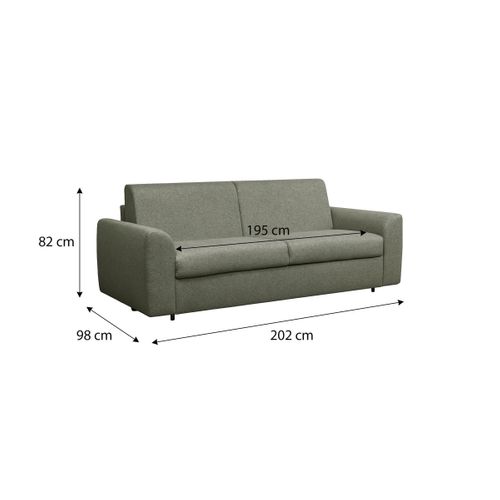 Canapé convertible express 3 places CLAYVE tissu vert matelas 13 cm