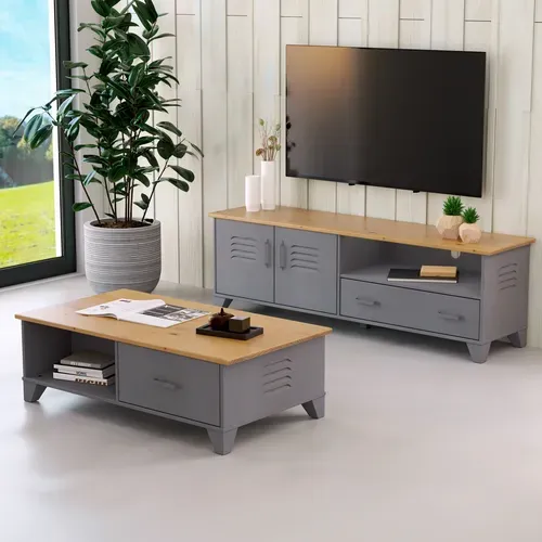 Table basse SEVEN en pin gris vue d'ambiance 1