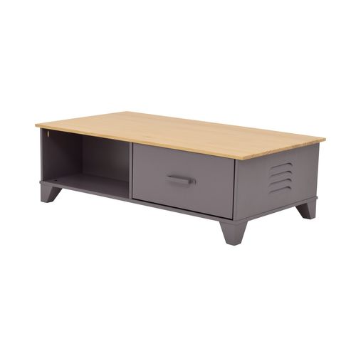 Table basse SEVEN en pin gris vue de profil