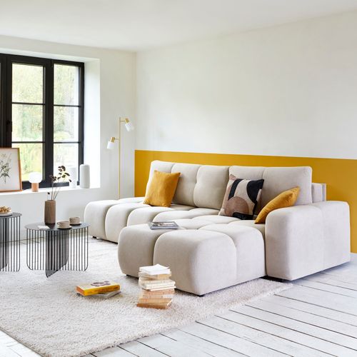 Canape d'angle droit convertible SOHA tissu crème