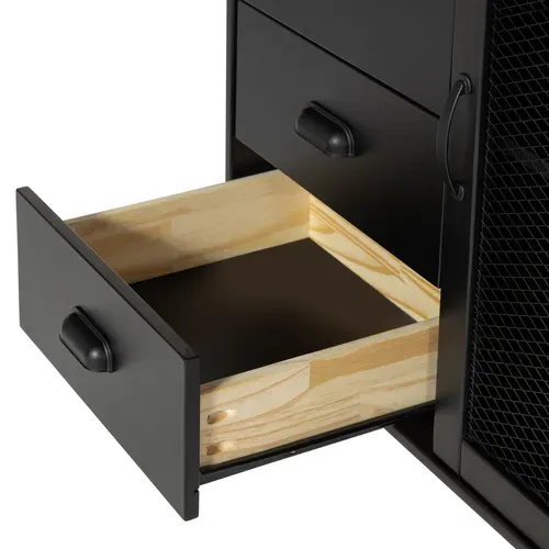 Rangement 1 porte 4 tiroirs GASPARD imitation chêne et noir vue accessoires
