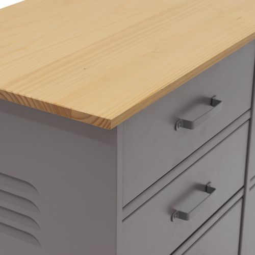 Commode 2 portes 4 tiroirs en pin SIX gris