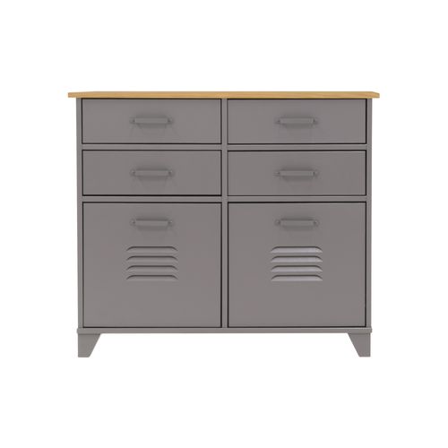 Commode 2 portes 4 tiroirs en pin SIX gris