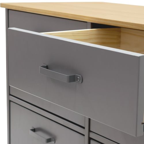 Commode 2 portes 4 tiroirs en pin SIX gris