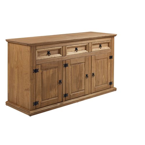 Buffet 3 portes 3 tiroirs EL PATIO en pin massif finition cirée