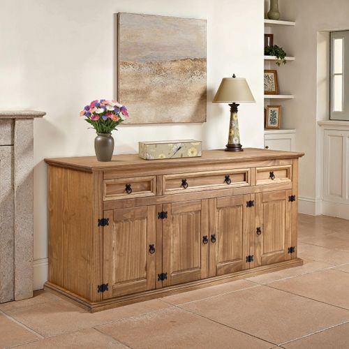 Buffet 4 portes 3 tiroirs EL PATIO en pin massif finition cirée