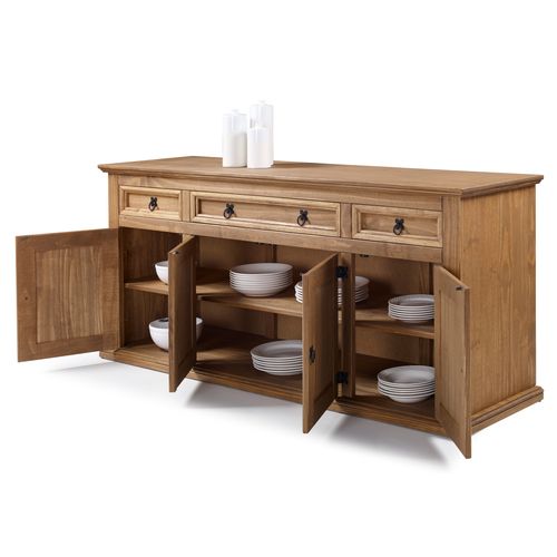 Buffet 4 portes 3 tiroirs EL PATIO en pin massif finition cirée