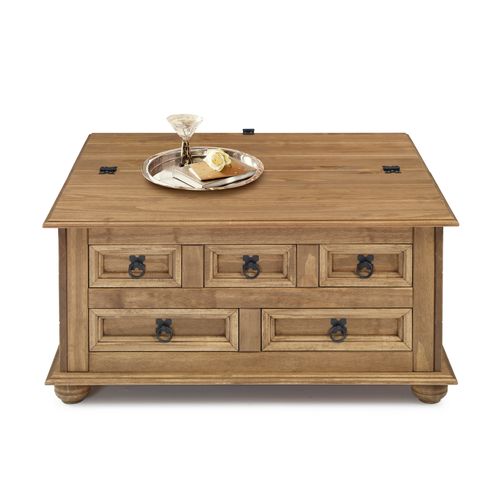 Table basse EL PATIO en pin massif finition cirée