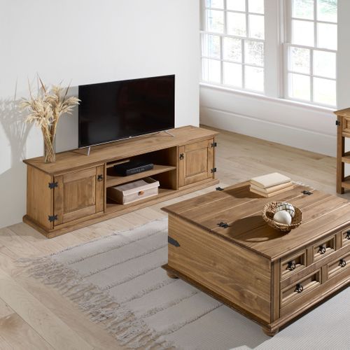 Meuble TV L.160cm EL PATIO en pin massif finition cirée