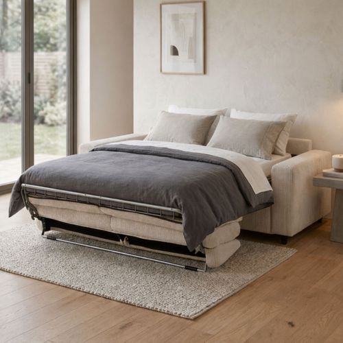 Canapé convertible express 3 places LOUISE tissu beige matelas 13 cm vue d'ambiance 1